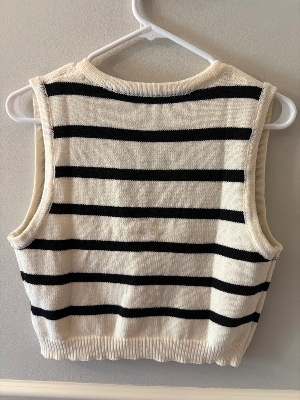 Striped Knit Button Vest in Cream and Black - Picture 4 of 4